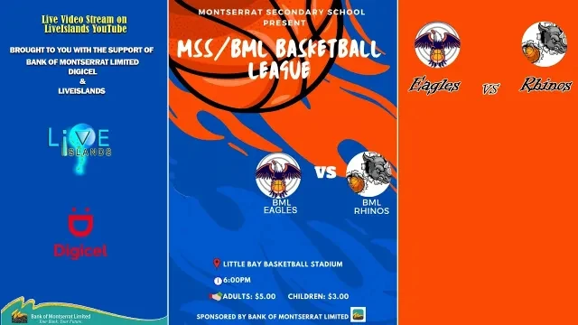 Montserrat Secondary School Basketball Tournament 2023 - Game 1- Eagles vs Rhinos - Sponsored by BML